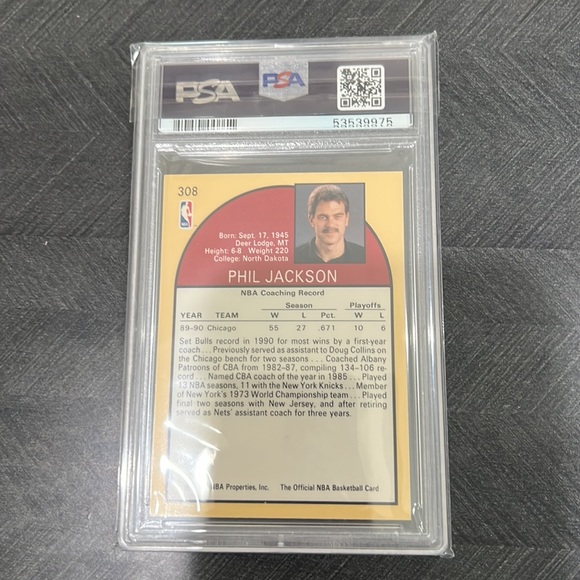 PHIL JACKSON - 1990 HOOPS #308 CHICAGO BULLS HOF PSA 10 GEM MINT - Picture 3 of 7